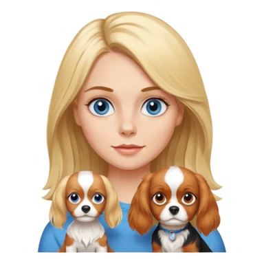 Blond Mom with little long blondie  hair blue eyed girl with tricolora cavalier charles spaniel  sticker