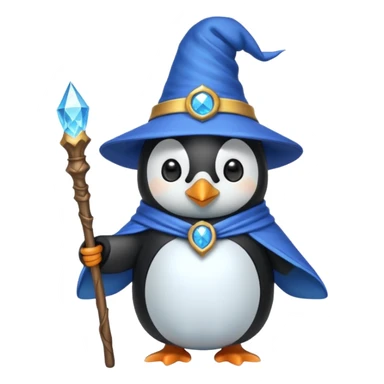 penguin wizard wearing a blue wizard hat sticker