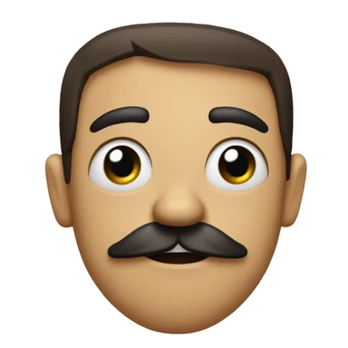 a square emoji with the right eye closed, both arms raised, triangle nose, frowning mouth, with 2 teeth, straight hair, with a mustache, the left eye an x, with a heart tattoo sticker