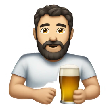 Dark hair middle age beard man drinking beer in bed sticker