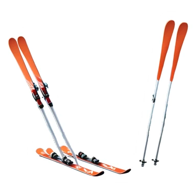 An icon featuring a pair of skis and ski poles in the foreground, set against a picturesque snow-covered slope. The background includes snowy peaks and evergreen trees, symbolizing the excitement and beauty of winter sports. Transparent background highlights the thrill of skiing and snowboarding. sticker