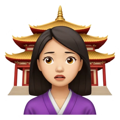 Asian woman agonizing over temple sticker
