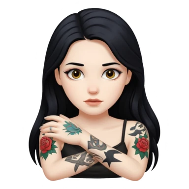 realistic BEAUTIFUL Pale girl with long black hair arm tattoos sticker