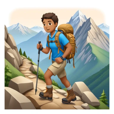 person hiking down one mountain and up another mountain sticker