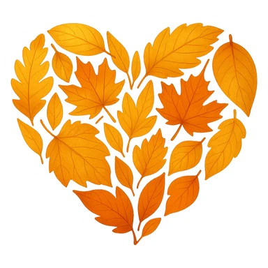 heart with a golden autumn leaves theme, clean digital illustration sticker