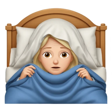 A 55-year-old woman lying in bed, unable to sleep. She looks exhausted and desperate, with visible dark circles under her eyes, tired facial expression. She is under the blankets, staring at the ceiling.  sticker