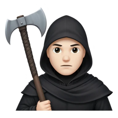 an executioner with a black hood/ sheet on his face so we can't see his face and a big axe with large blades in his hand sticker