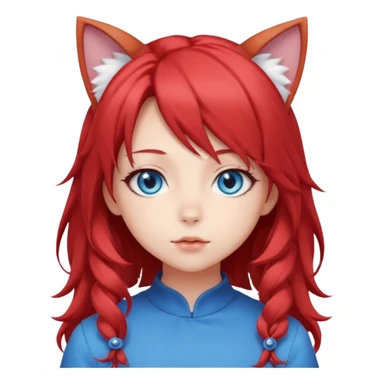 cute anime girl with cat ears, red blowing hair sticker