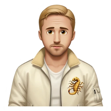 ryan gosling from drive (2011) with his iconic scorpion white jacket looking b sticker