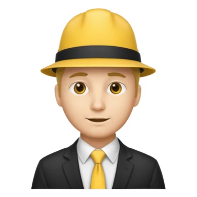 a man with yellow tie and hat sticker