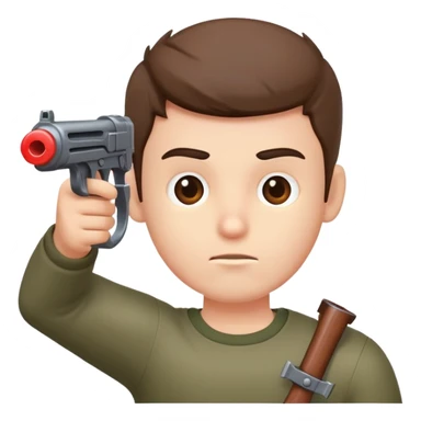 a guy aiming his head with a toy weapon  sticker
