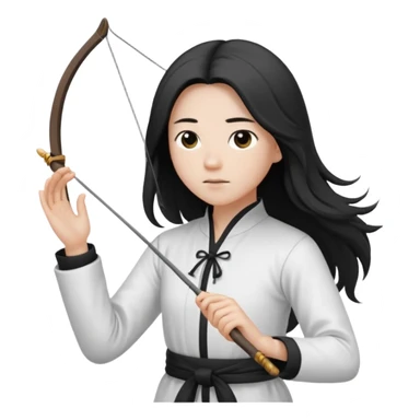 pratiquant de qi gong aux cheveux longs, habits noirs ou blancs, qui tire l'arc vers la gauche sticker