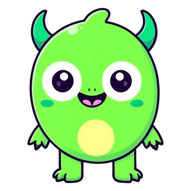cute green monster, round body, no teeth, big eyes sticker