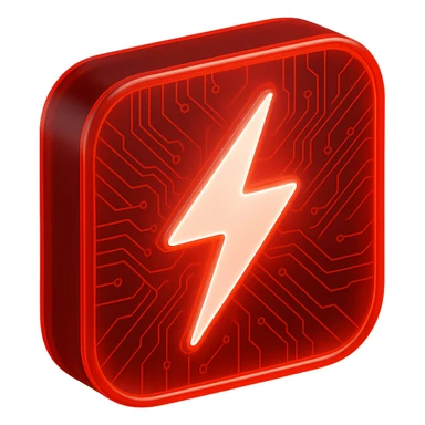 YouTube logo with a pure white lightning bolt inside (not as the play button), vivid red background, intricate circuit lines, vibrant matte glass style sticker