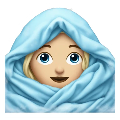 white woman blue face with ice and cold around it, snuggled in blanket sticker