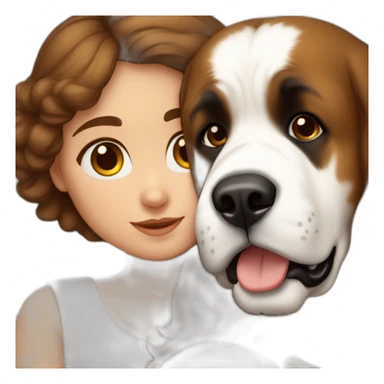 brown hair girl cuddling a saint bernard sticker