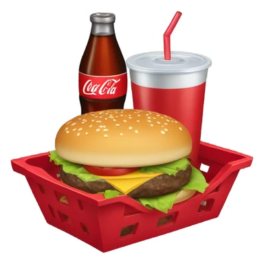Hamburger in a red basket and a coke sticker