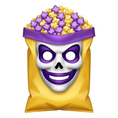 Glitter purple and yellow popcorn with ghostface mask in packaging sticker