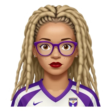 Freckles on nose and Rihanna soccer mom dreadlocks island red and white jersey and purple lipstick and cool eyeglasses sticker