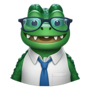 Professor crocodile wearing blue glasses without hat and smiling sticker