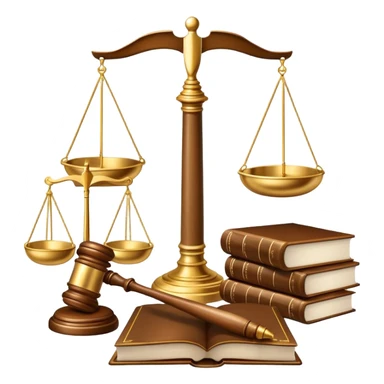 An icon featuring scales of justice, a gavel, and a legal book, symbolizing the study of law. The design includes courthouse pillars in the background, representing authority and legal systems. Transparent background highlights the principles of justice, order, and legal education. sticker