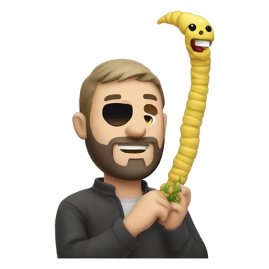 neckbeard playing with a worm sticker