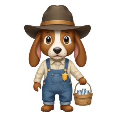 toothless hillbilly basset hound wearing a stetson and dungarees carrying moonshione sticker