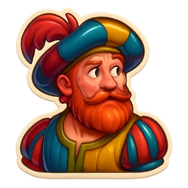 Red-bearded Landsknecht bust showing curiosity sticker
