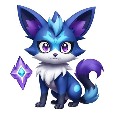Shiny Exotic Badass Colorful Ethereal Royal Mysterious Gothic Meowstic-Zorua-Noibat-Pokémon-Fakémon-hybrid-creature (full body) with random pattern-markings sticker