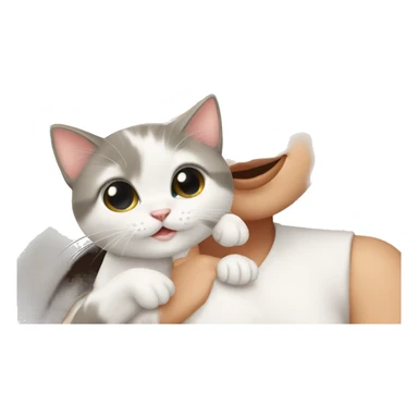 Cute brunette girl with white kitten sticker