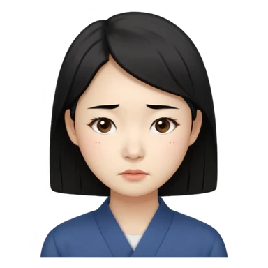 Korean woman, East Asian features,
female human face avatar, headshot,
slightly uncomfortable expression,
subtle frown, tired eyes,
sensitive and delicate mood,
neutral face, minimal expression,
simple black hair,
clean background,
professional, minimal style sticker