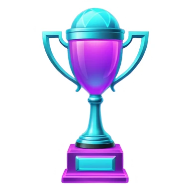 futuristic glowing neon trophy beside, purple and cyan glow, dark background sticker