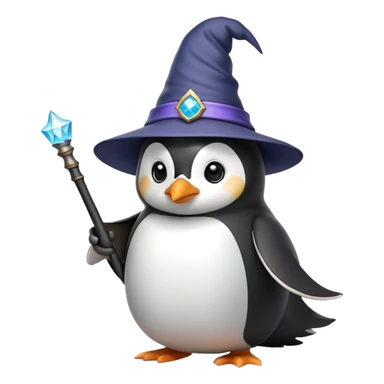 Penguin wearing a wizard hat and holding a magic wand sticker