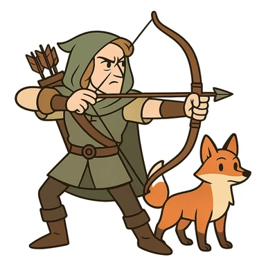 flat toon style archer and fox sticker