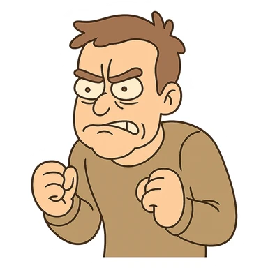 a person with a furrowed brow and clenched fists, stressed, cartoon style sticker