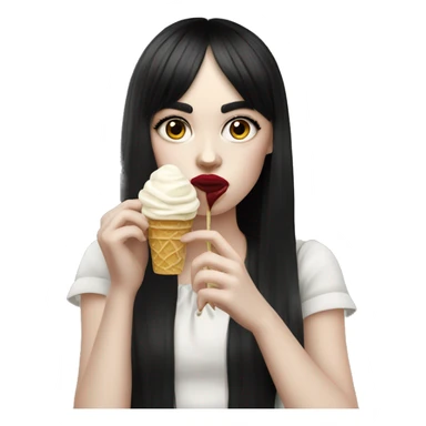 Portrait Girl wearing chanel pale skin with long black  bangs eating icecream  sticker