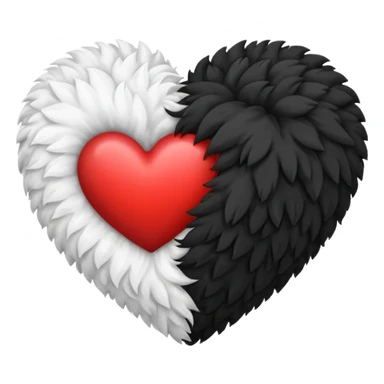 Half black half white fluffy heart sticker