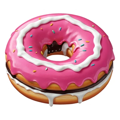 White icing running through a pink donuts hole spilling out onto a black couch to make a sticky mess sticker