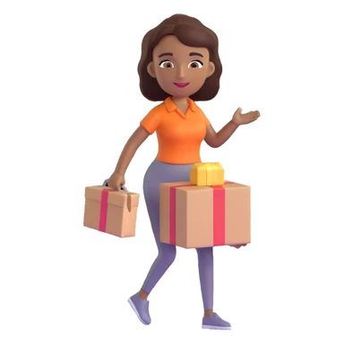 mujer de piel morena entregando un paquete pequeño, fondo simple sticker