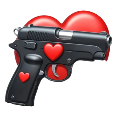 Black hand gun shooting a heart bullets out of the tip  sticker