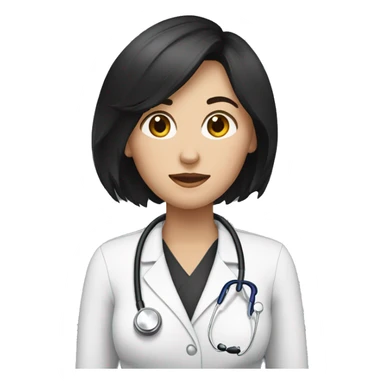 White woman with black hair and haven't stethoscope sticker