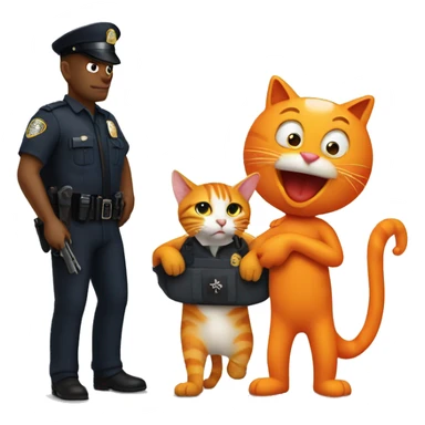 man in public getting arrested with an orange cat eating shrimp beside him sticker