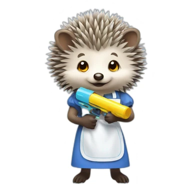 Hedgehog wearing a maid outfit holding a water gun sticker
