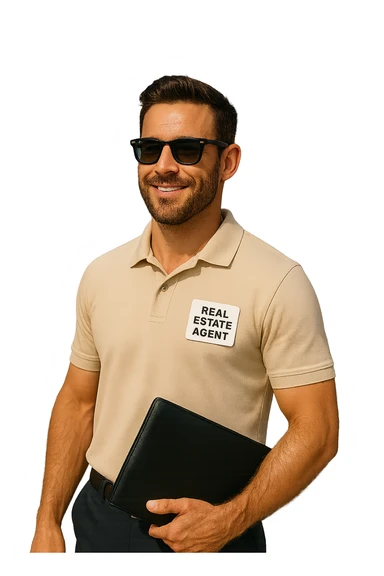 Remove the background, keep the male real estate agent wearing sunglasses in a summer vacation style, on a transparent background. sticker