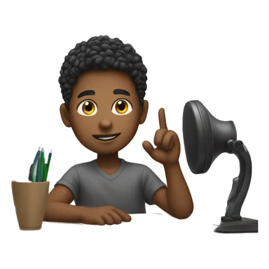 boy is sitting at desk, his hand is raised sticker