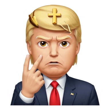 donald trump is angry. and he shows cross with hand sticker