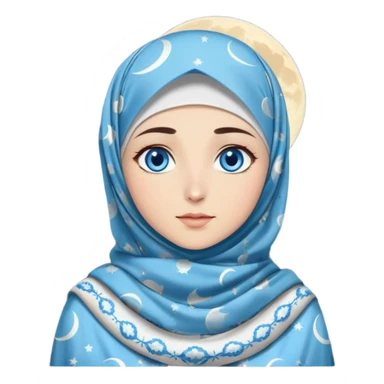 Turkish beautiful finish Konya girl blue eyes with moon hijab dress and watching the moonlight sky on the ground  sticker