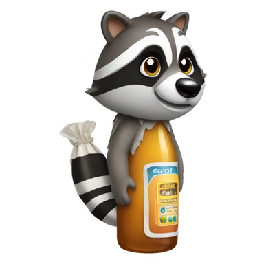 Bottle wearing a raccoon costume sticker