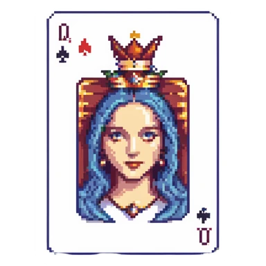 A playing card with a queen sticker
