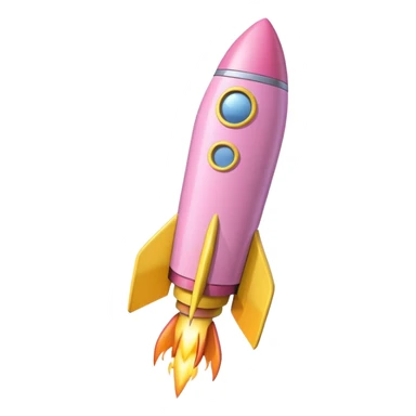 A single rocket, colored in pastel pink and yellow, glossy and smooth, cartoonish, vibrant colors, high detail, simple and cute design, isolated on white background, centered composition sticker